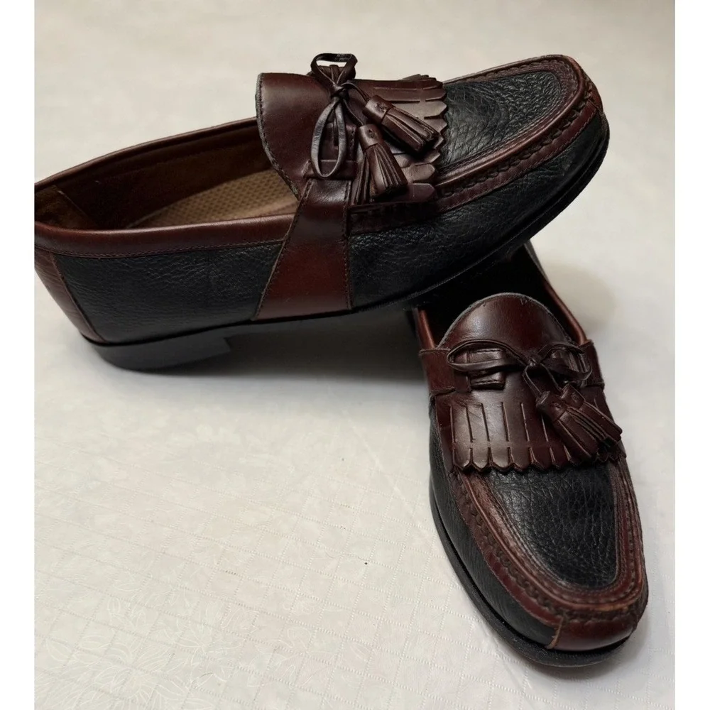 Johnston & Murphy Mens 10.5M Two Tone Kiltie Tassel Loafers Burgundy Black